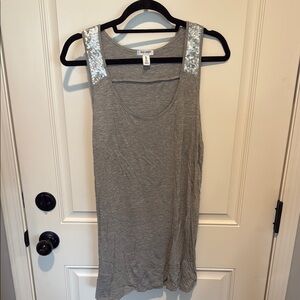 Gray Sequin Strap Tank Top TALL